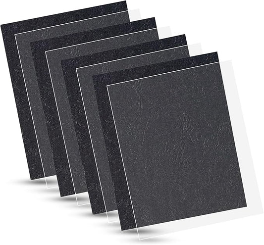 100 Pack Binding Covers Set, 8.5x11 Inches, Including 50 Pcs 5 Mil Clear PVC Binding Covers, 50 Pcs 12 Mil Black Paper Leather Textured