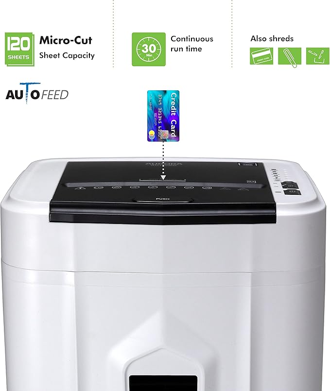 Aurora AU120MB 120-Sheet Auto Feed High Security Micro-Cut Paper Shredder / 30 Minutes (White/Black) and Aurora SL16 Professional Grade Synthetic Shredder Oil, 16 Oz Flip-Top Leak Proof Bottle