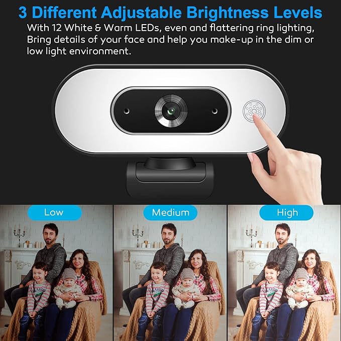 1080P USB Camera for Switch 2/ PC, Ring Light & 3-Level Brightness - Streaming Camera with Built-in Mic, Tripod & Plug&Play for Zoom/Skype/Facetime, PC/Mac/Laptop