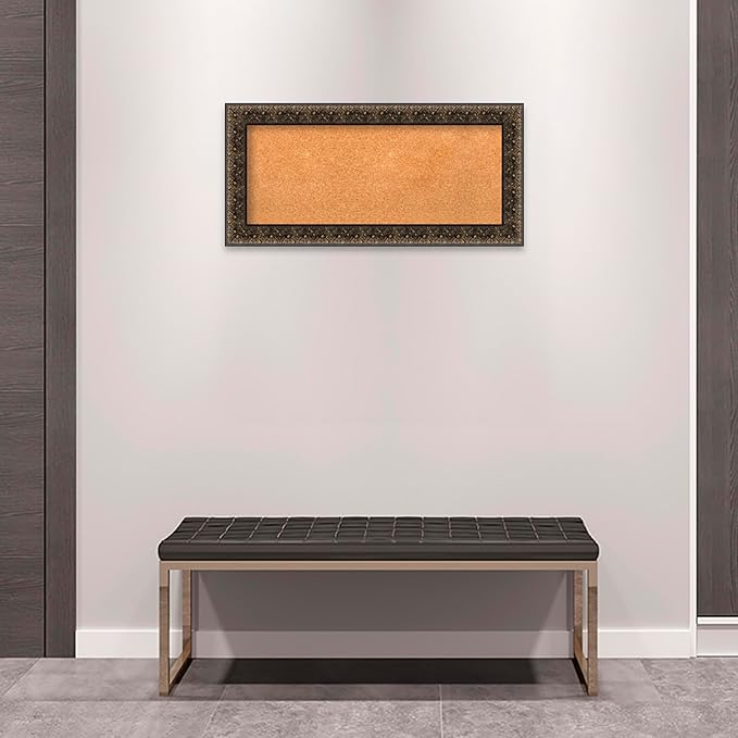 Amanti Art Natural Cork Board for Wall, 17x35 Vision Board with Black Wood Frame, Medium Corkboard Office Decor for Home Organization, Traditional Corkboard Pinboard to Display Items for Home
