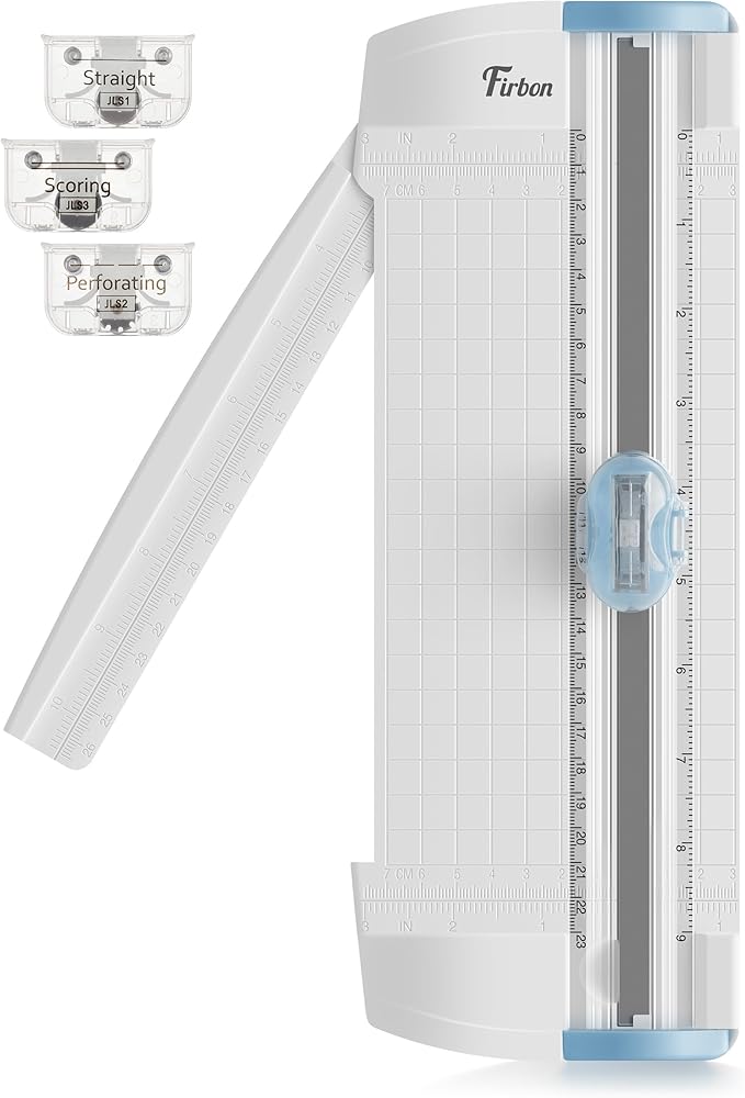 Firbon 3-in-1 Paper Cutter, 9" Compact A5 Paper Trimmer with Straight Cut, Scoring & Perforating Blades for Cardstock, Scrapbooking, Crafting, Labels & Home Office (Blue)