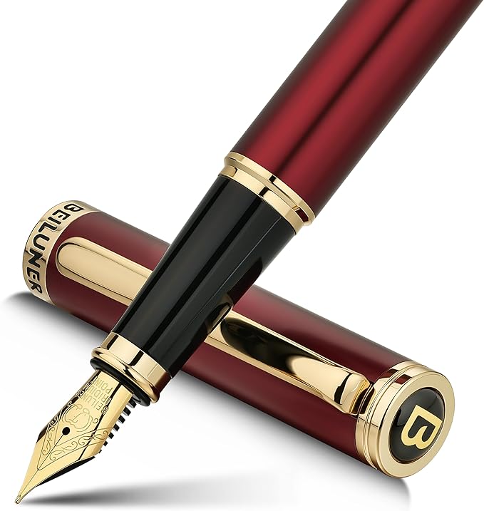 BEILUNER Red Fountain Pen,Stunning Luxury Lacquer,24K Gilded Nib(Fine),Gorgeous 24K Gold Finish,Ink Converter, Fancy Gift for Men&Women-Elegant, Executive,Office, Elegant, Nice Pens for Writing