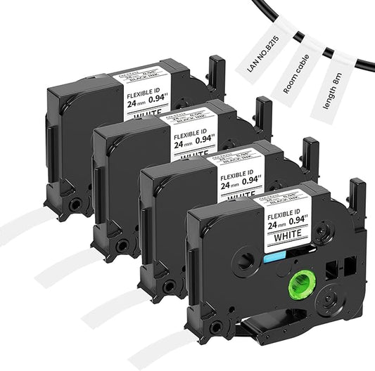 Flexible-ID TZe-FX251 Label Tape 24mm Compatible with Brother P-touch Flexible Label TZeFX251 FX251 1 inch, Suited for Wire Wrapping and Frlagging for PTE560TVP PTD600 PTP710BT Label Maker, 4pk