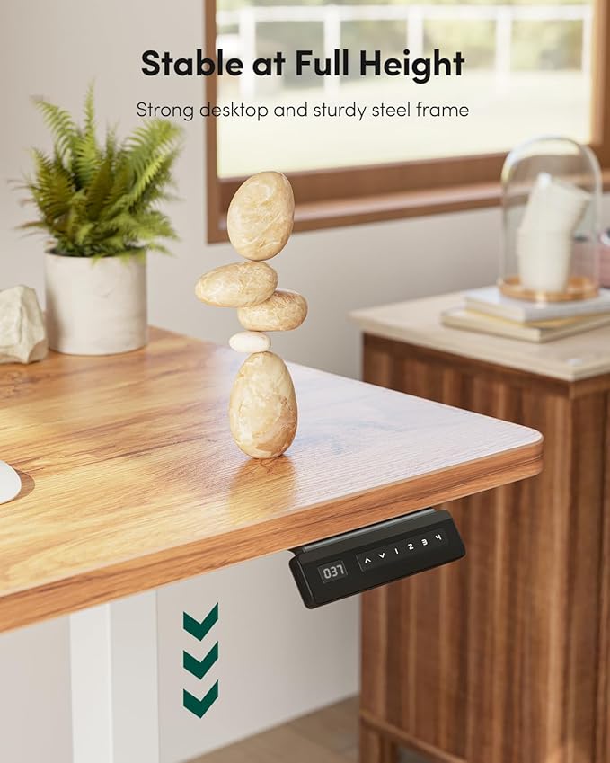 FEZIBO One-Piece Standing Desk Adjustable Height Stand up Home Office Desk, 32x24 Inch Electric Standing Computer Desk, with 4 Memory Presets, Fixable casters, Light Rustic