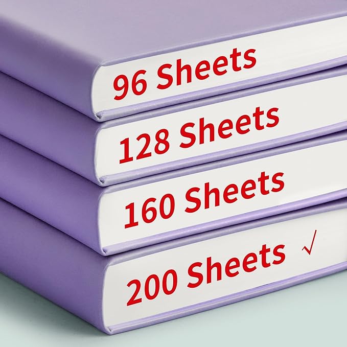 EMSHOI A5 College Ruled Notebook Journal- 400 Pages (200 sheets), 7mm Spacing & Vegan Leather Cover for Work, School, Bible Study, Bullet Journaling- with Sticky Notes, Pocket & Pen Hold- Purple