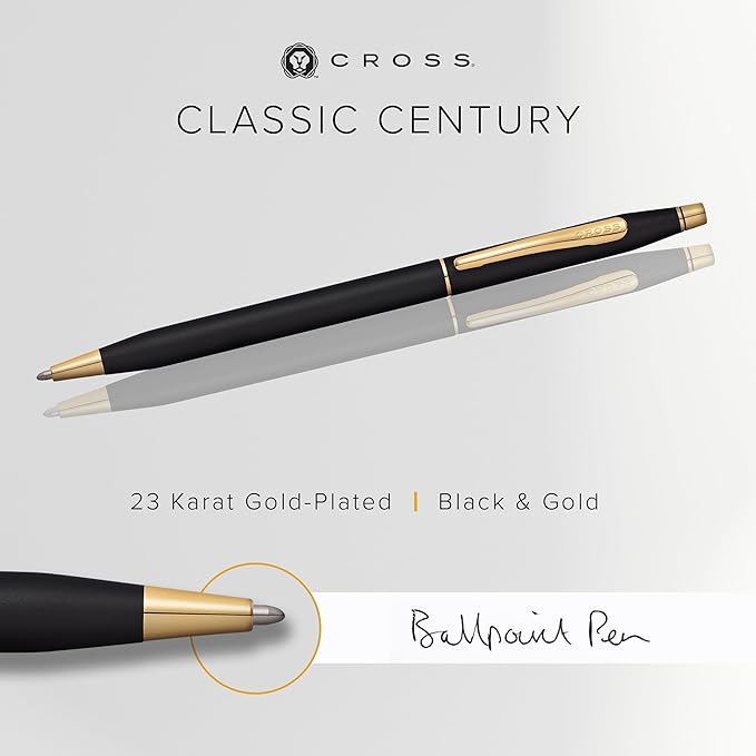 Cross Classic Century Refillable Ballpoint Pen Presented in a Luxury Gift Box - Medium Point, Black Ink, Black & Gold