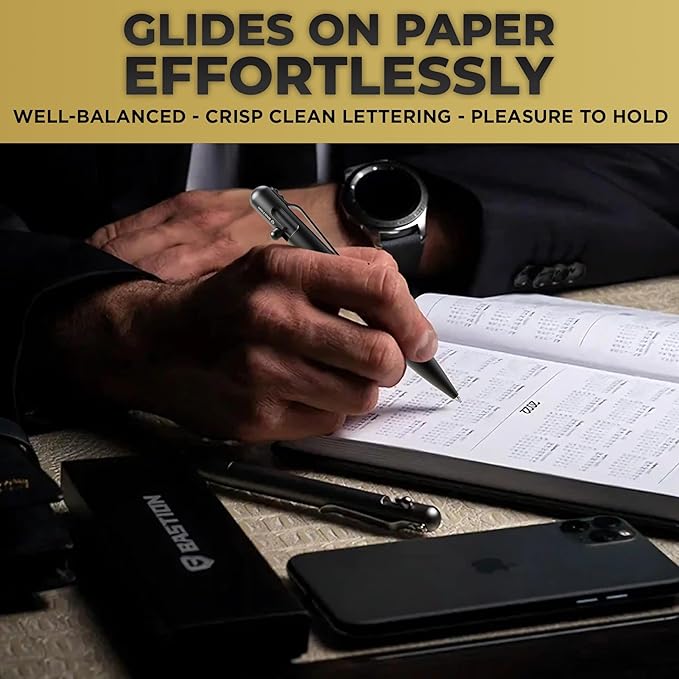 BASTION® Luxury Bolt Action Pen, Durable Professional Ballpoint Pen with Fine Tip, EDC Tactical Pen Ink Refillable Pen - Zirconium Black