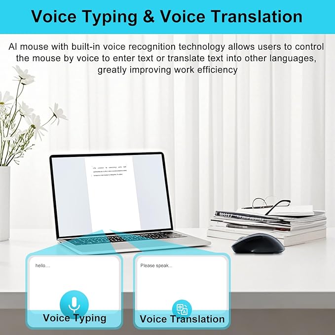 2025 AI Mouse, Bluetooth Wireless Mouse with Voice Input Search, Voice and Word Translation, Form Document Output, Code Generation, AI Writing, AI Drawing, Rechargeable, for Windows, macOS(Black)