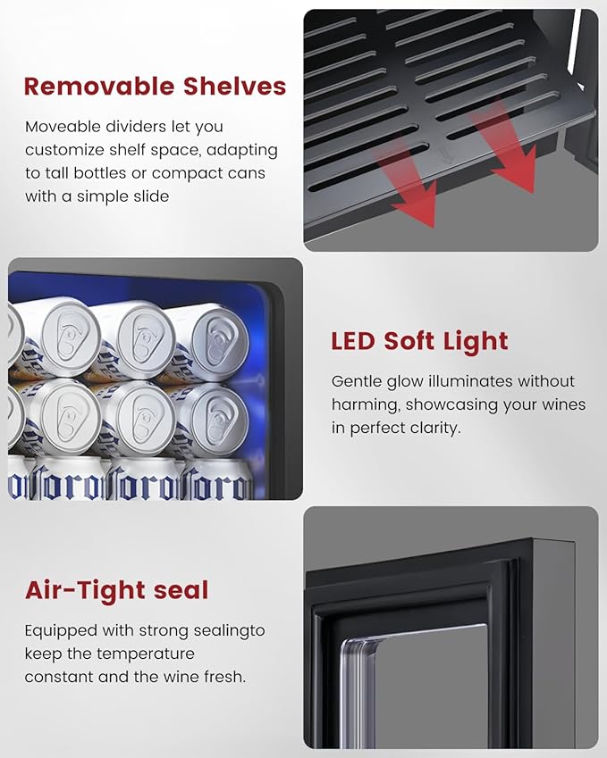 24 Cans Beverage Refrigerator Cooler - Mini Fridge with Glass Door, Soda Wine Beer Drink Fridge - Small Refrigerator for Office Home Bedroom Dorm Bar, Black