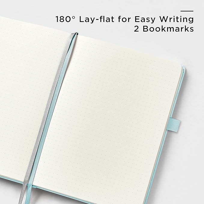 &And Per Se Dotted Journal Notebook, A5 Hardcover Leather Bullet Dotted Journal, 160 Pages 100 gsm Thick Dotted Paper，3 Sheets of Stickers Included - 5.7'' x 8''（Cyan）