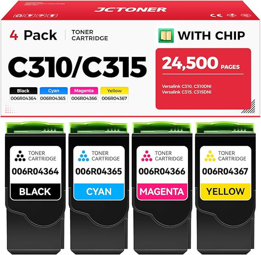 C310 C315 High-Yield Toner Cartridge Set 4-Pack Replacement for Xerox 006R04364 006R04365 006R04366 006R04367 Compatible with Xerox C310 C310DNI C315 C315DNI Color Printer (Black Cyan Magenta Yellow)