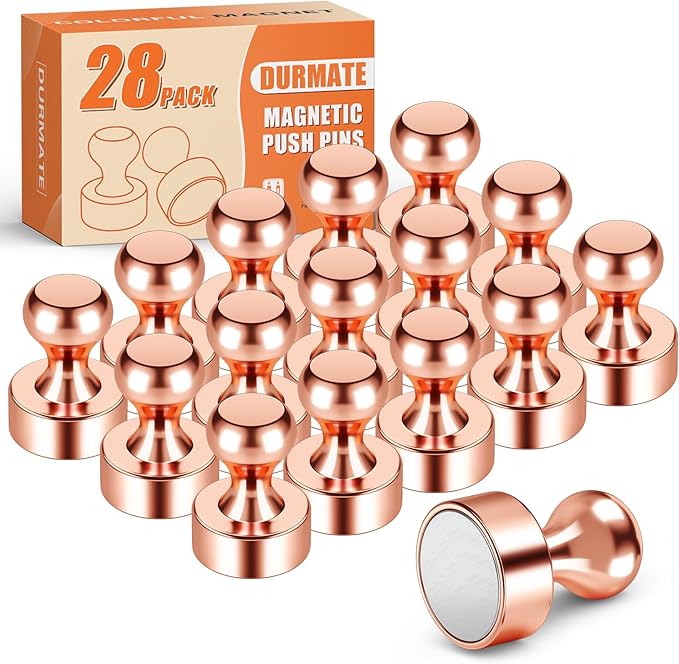 Fridge Magnets, Rose Gold Strong Magnet Push Pins for Whiteboard, Refrigerator, Magnetic Clips Heavy Duty for Gadgets, Kitchen Decor and Accessories, Office, Classroom, Pack of 28