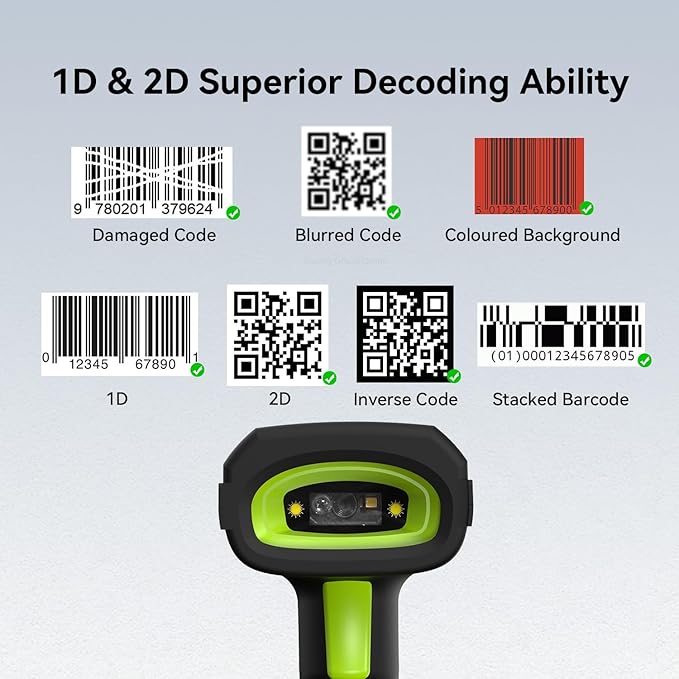 Alacrity DPM Industrial Barcode Scanner, 1D 2D & Direct Part Marks Symbologies, Wireless Charging, Long-Distance 433MHz Wireless & Bluetooth Connectivity, Shock and Dust-Proof Barcode Reader, Green