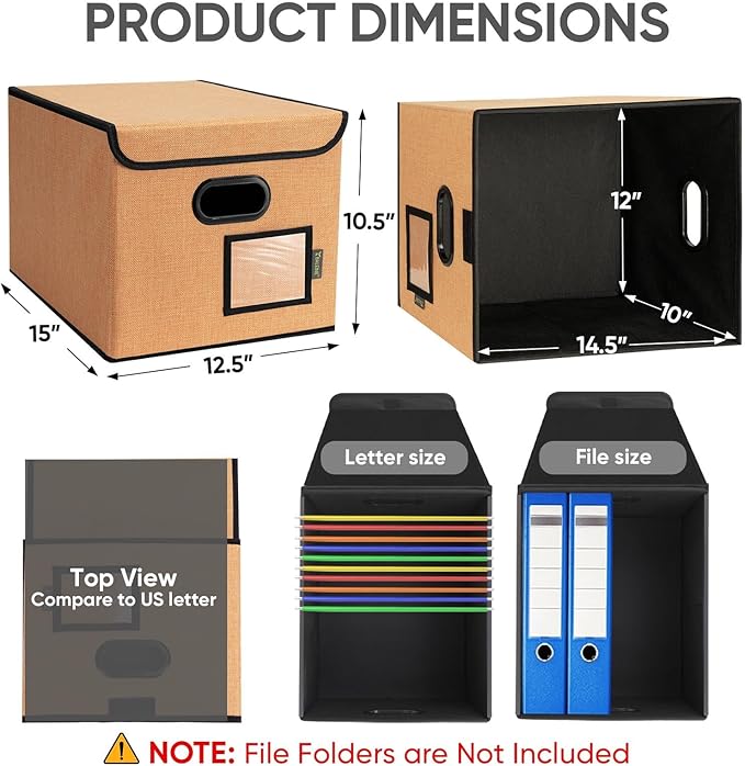 BALEINE File Organizer Box with Lid, Collapsible File Folder Organizer with Plastic Slide, Hanging File Folder Box for Office Document Storage (1 Pack, Orange)