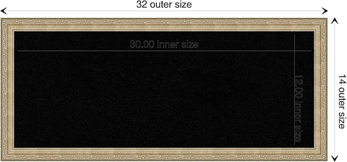 Amanti Art Black Cork Board for Wall, 14x32 Vision Board with Champagne Frame, Medium Corkboard Office Decor for Home Organization, Traditional Corkboard Pinboard to display items for home