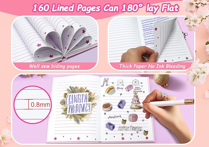 Cat Diary with Lock for Girls, 7x5.25 Inches 160 Lined Pages Secret Kids Diary Cute Cats Journal with Lock and Keys Notebook for Girls Birhtday Gifts for 5-10 Years Old