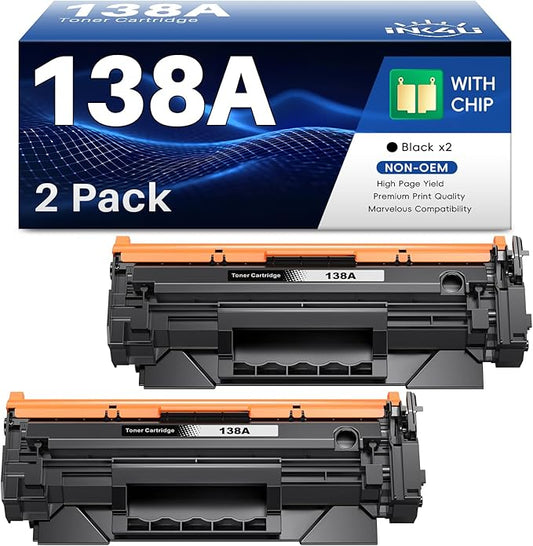 138A Black Laserjet Toner Cartridge Compatible Replacement for HP 138A Black Toner W1380A 138X W1380X to Use with HP Laserjet Pro MFP 3101fdw Toner, Pro 3001dw 3001fdw Printer (2-Pack, with Chip)