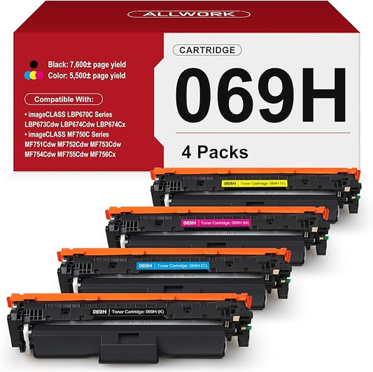 069H 069 High Capacity Toner Cartridge 4-Pack (with Chip) Compatible Replacement for Canon 069H Works for Canon Color ImageCLASS LBP674C MF750C Series MF753Cdw MF751Cdw LBP674Cdw Printer