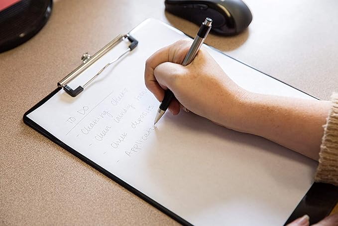 Black Plastic Clipboards (Set of 6) Multipack - 12.5x9 Inch Clipboard Holds 100 Sheets, Low Profile | Colored Acrylic Clip Boards in Bulk for Kids & Professionals