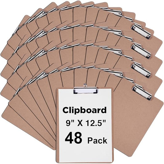 Clipboards Bulk, Woswel Hardboard Office Clipboards 48 Pack,9 X 12.5 Inch Recycled Wood Clip Boards,Low Profile Clip Boards for Home School & Office Supplies