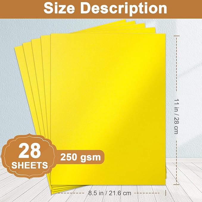 28 Sheets Shimmer Yellow Cardstock 8.5 x 11 Craft Paper, 250gsm/92lb Thick Printer Paper Card Stock for DIY Making Cards, Office, Scrapbooking, Invitations, Memos, Wedding