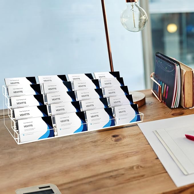 20 Slots Acrylic Business Card Holder for Desk Business Card Stand Clear Plastic Multiple Cards Display Stand Rack for Office Supplies Home School Brochure File Table Recipe