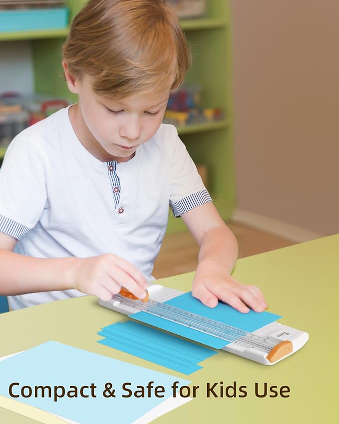 Firbon 3-in-1 Paper Cutter, 9" Compact A5 Paper Trimmer with Straight Cut, Scoring & Perforating Blades for Cardstock, Scrapbooking, Crafting, Labels & Home Office (Orange)