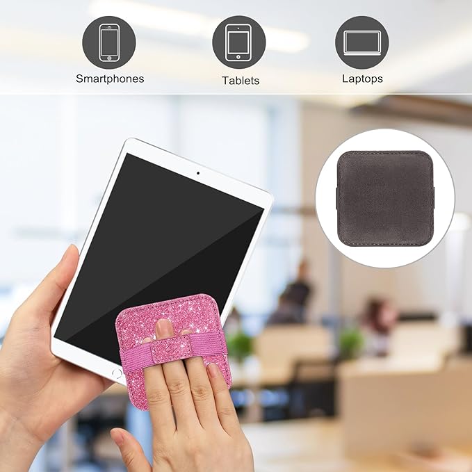 Fintie Screen Cleaning Pad, [4 Pack] Soft Cloth Wipes Screen Cleaner with Elastic Strap for iPad, iPhone, MacBook, Tablets, Laptop (Glitter Pink/Black)