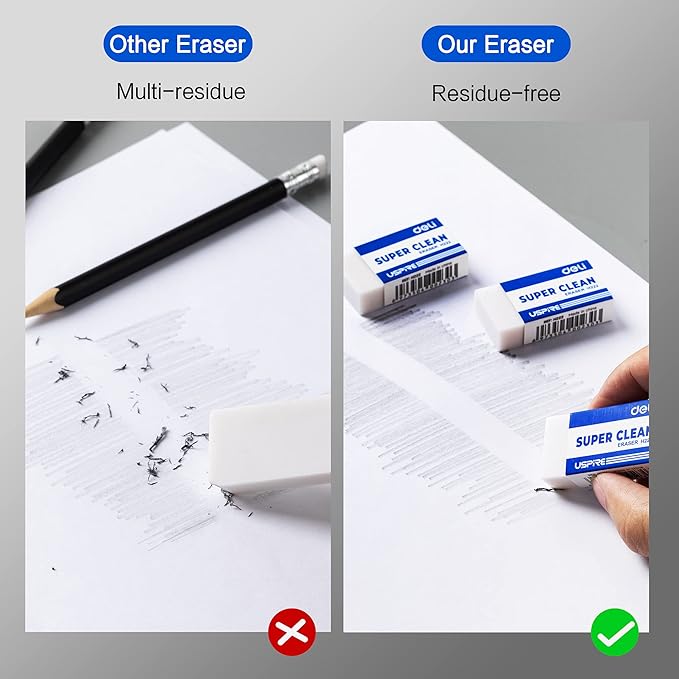 Deli Pencil Erasers, Pencil Eraser, 10 Pack, White Erasers, Erasers for Drawing, Kids, Artist, White, Large