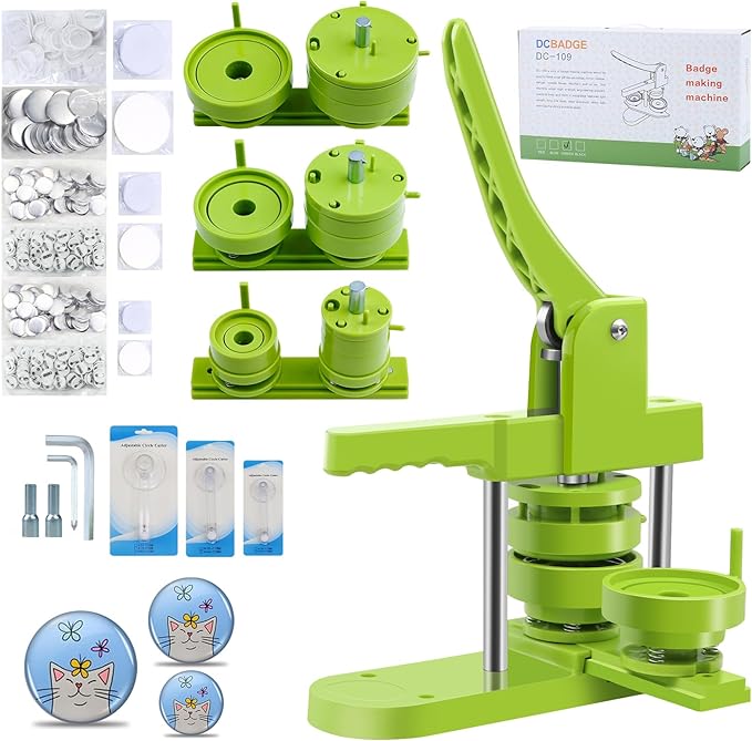 Button Maker Machine Multiple Sizes, DIY Pin Maker Button Press Machine 1.25+2.25+3 Inch, Removable Badge Press Kit with 300 Pcs 32mm+58mm+75mm Badge Supplies&Circle Cutter