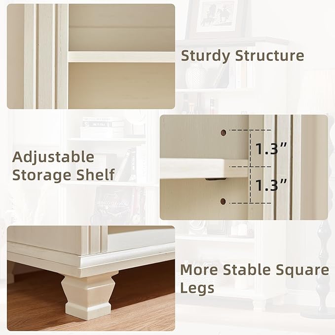 70" Tall White Bookshelf,5 Tier Wood Book Shelf with Adjustable Shelves & Wood Legs,Free Standing Farmhouse Bookcase with Open Display Storage,Vintage Kids Bookshelves for Nursery,2PCS