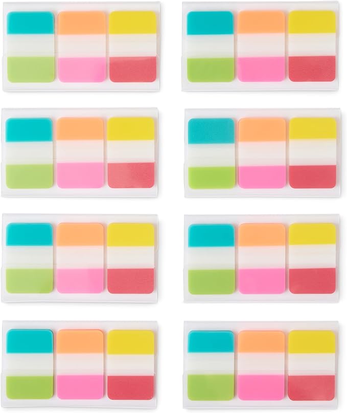 Amazon Basics Rectangular Tabs, 1 inch in Wide, 480 Pieces, Assorted Colors, 8 Dispensers/Pack