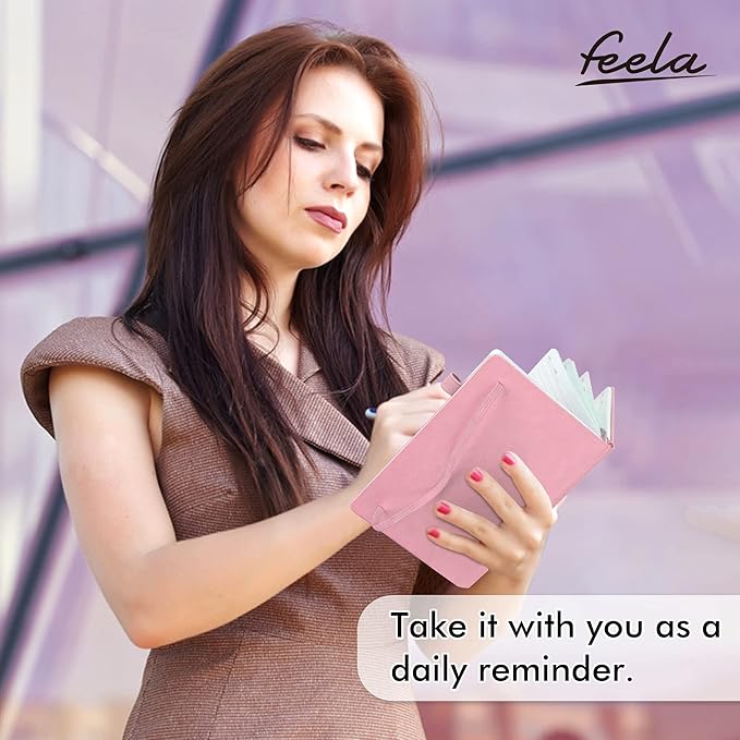 feela 12 Pack Notebooks Journals Bulk, Hardcover Notebook Classic Ruled Lined Journals with Pen Holder for Women Girls School Business Supplies, with 12 Black Pens, 120 GSM, 5.1”x8.3”, A5, Rose Pink