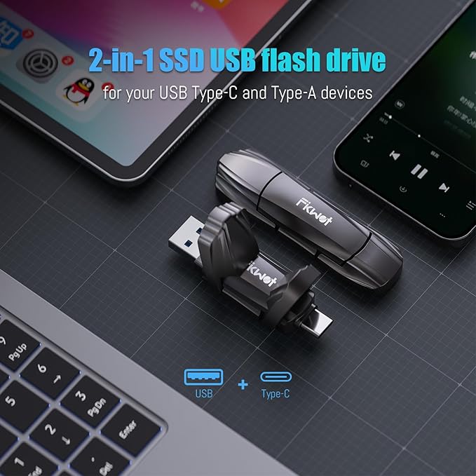 External SSD USB Flash Drive 256GB, Up to 550MB/s 2-in-1 Type C+ USB A USB3.2 Gen2 Solid State Thumb Drive SSD Stick for iPhone 15/16/Android/Windows/Mac/PC/Laptops