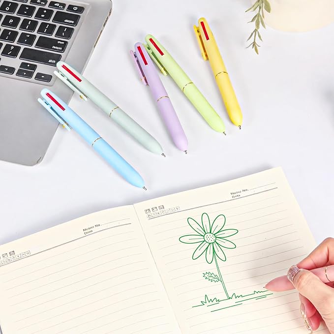 Ddaowanx Multicolor Pens, 4-in-1 Colored Ballpoint Pen 0.5mm Fine Point Smooth Writing,Nurse Accessories for Work,Gifts for Teen Girls,6-Count(Macaroon)