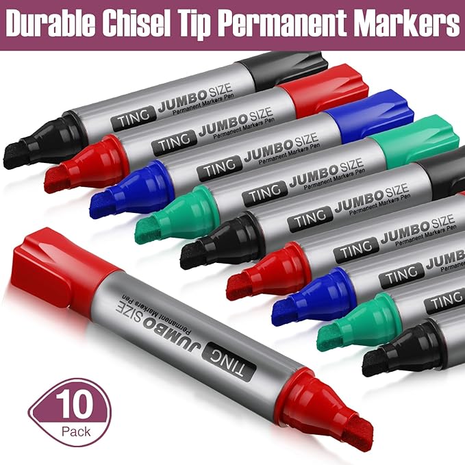 Fuutreo 10 Pack Jumbo Permanent Markers Bulk Large Chisel Tip Permanent Markers Quick Drying Waterproof Big Huge Poster Pens for Office, Logistics Company and More(Multicolor)