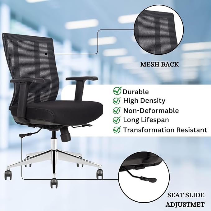Ergonomic Conference Room Chair Mesh Back with Seat Slide - Adjustable Lumbar Support Computer Desk Chair with Height Adjustable Arms - 5-Star Polished Aluminum Base (Pack of 4)