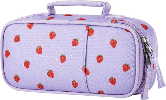 Choco Mocha Strawberry Pencil Case for Girls, Soft Pencil Case Kids Pencils Pouch for Kindergarten Girls, Purple