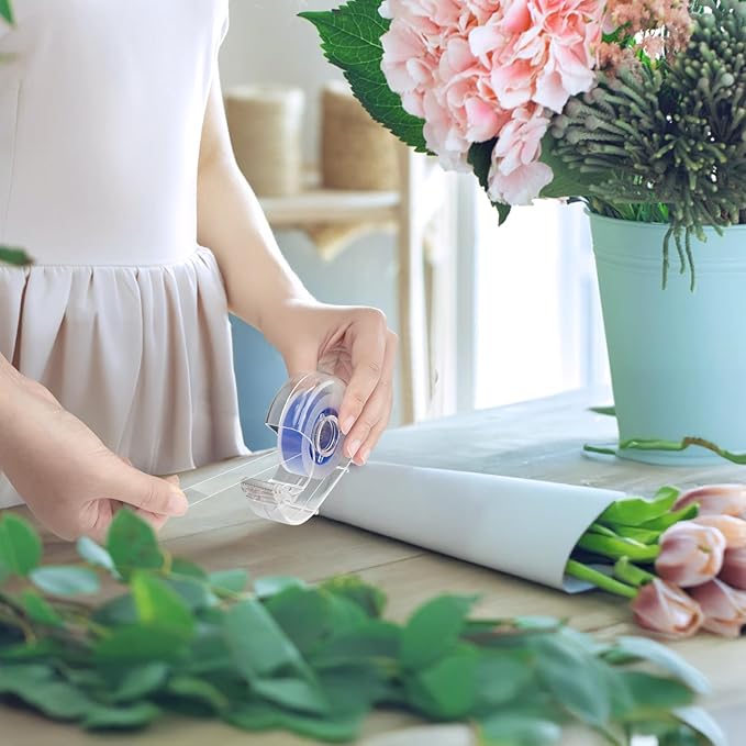 8 Pcs Transparent Tape with Dispenser, 0.7 x 1000 in Blue Core Clear Tape Rolls Bulk, Office Tape Refills for Desk, Craft, and Gift Wrapping