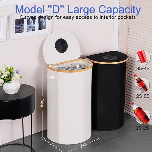 Efluky Recycling Bin 100L, 26 Gallon, Beige, D-Shaped, Oxford Fabric, 17.32"L x 12.9"W x 11.46"H, 2 Removable Inner Bags, Lightweight, Open-Top, Cycling, Kitchen