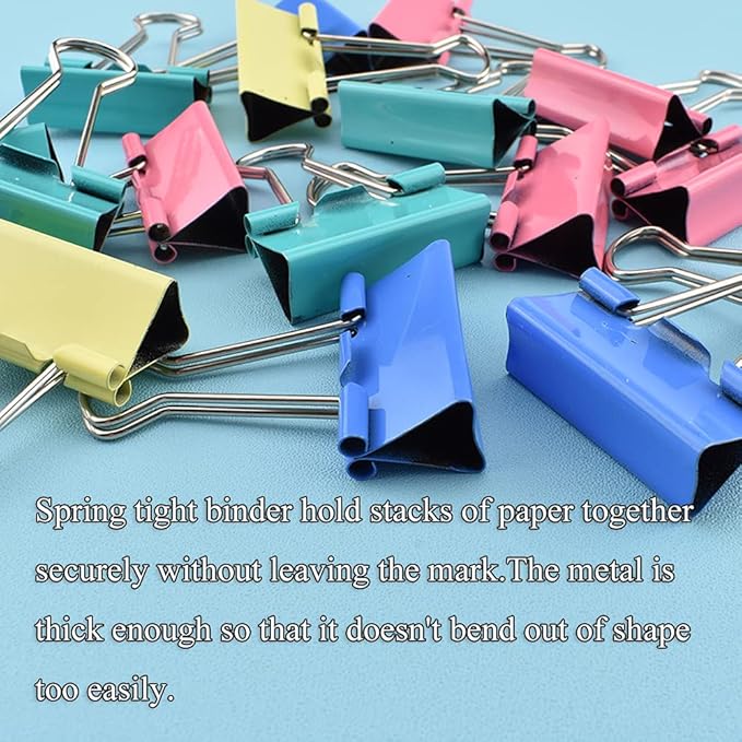 HAHIYO Binder Clips Paper Clamps Spring Steel Sturdy Medium 1.26 inches Width 0.39 Inch Capacity No Sharp Edges Heavy Duty Tight Grip Reusable Color Metal Bright Finish for Home Office School 17 Pack