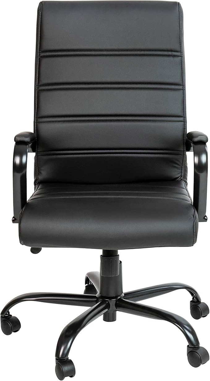 Flash Furniture Whitney High-Back Swivel LeatherSoft Desk Chair with Padded Seat and Armrests, Adjustable Height Padded Office Chair, Black