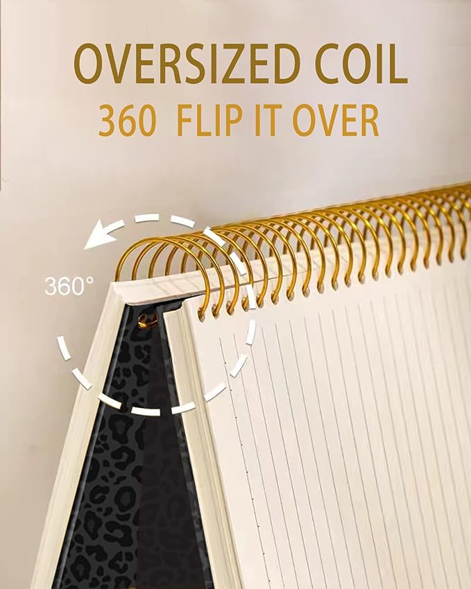 iampanda Spiral Journal Notebook,Strong Twin-Wire Binding with Premium Paper for Girl Women,Cool Cheetah 60 Sheets A5 College Ruled Notebook/Journal,Perfect for School Office Home Gifts,Black Leopard