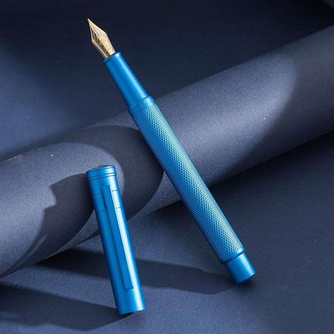 Asvine Blue Forest Fountain Pen Fine Nib, Classic Design with Converter and Metal Pen Case, The Light of Hope Serise
