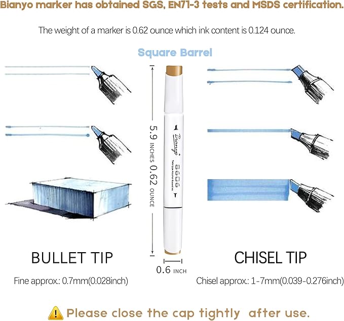 Bianyo 72 Colors Alcohol Markers Set, Dual Tip Art Markers with Bullet & Chisel Tips, Black Case with Customizable Card – Ideal for Coloring, Drawing, and Sketching as Thanksgiving & Christmas Gifts