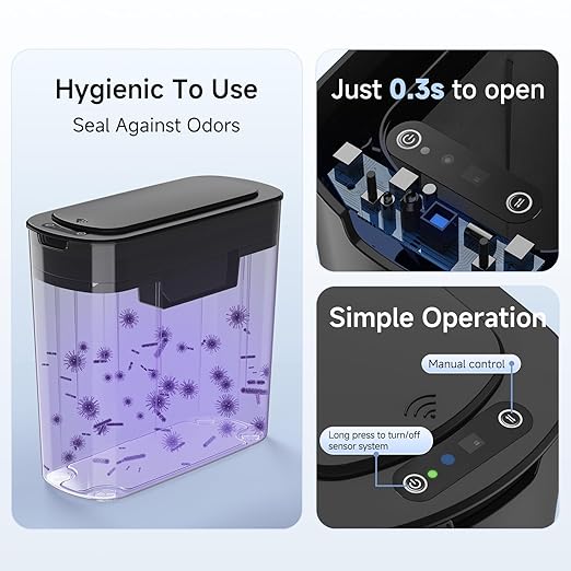 5 Gallon Motion Senor Bathroom Trash Can with Lid, Automatic Garbage Can Touchless, Smart Plastic Waste Basket for Narrow Spaces, Bathroom, Office, Bedroom, Living Room (Black)