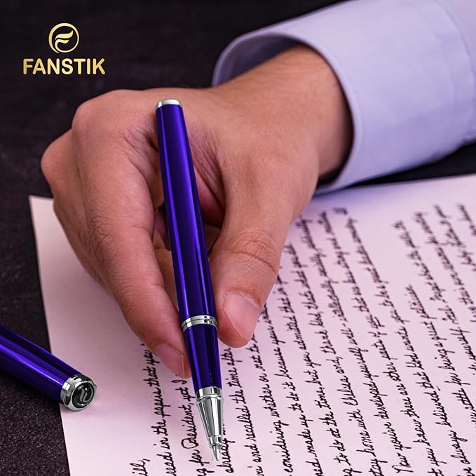 Customized Blue Luxury Rollerball pen (Made In USA) fancy gift set for women, Chrome Finish, Professional executive pen gift set for men (Lux Custom-Rollerball Blue)