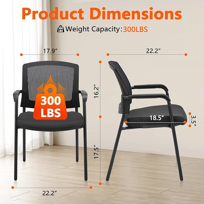 CLATINA Office Reception Guest Chair Mesh Back Stacking with Ergonomic Lumbar Support and Thickened Seat Cushion for Waiting Conference Room Black 4 Pack