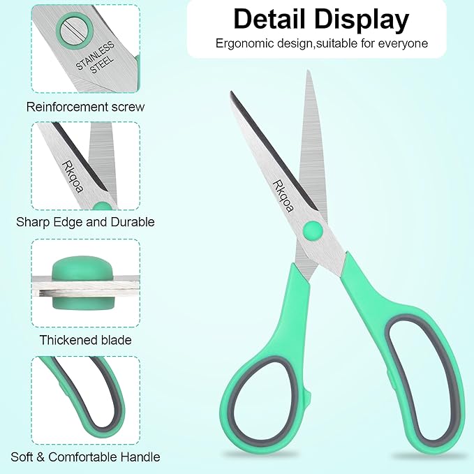 24 Pack Scissors, Rkqoa 8" All Purpose Classroom Scissor Bulk Comfort-Grip Sharp Shears for Office School House Sewing Fabric Craft Supplies, High/College School Teacher Student Scissors