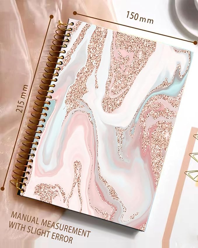 iampanda Spiral Journal Notebook,Strong Twin-Wire Binding with Premium Paper for Girl Women,60 Sheets A5 College Ruled Notebook/Journal,Perfect for School Office Home Gifts,Modern Rose Gold Glitter